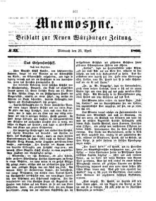 Mnemosyne (Neue Würzburger Zeitung) Mittwoch 25. April 1866