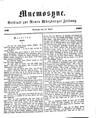 Mnemosyne (Neue Würzburger Zeitung) Mittwoch 10. April 1867