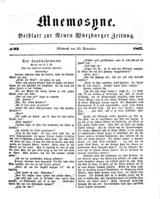 Mnemosyne (Neue Würzburger Zeitung) Mittwoch 20. November 1867