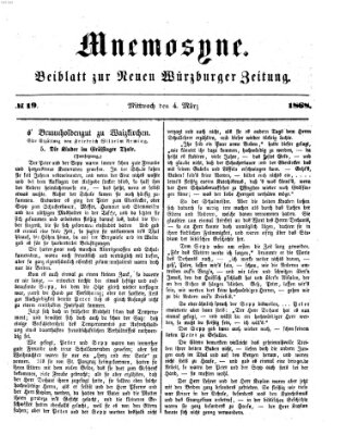 Mnemosyne (Neue Würzburger Zeitung) Mittwoch 4. März 1868