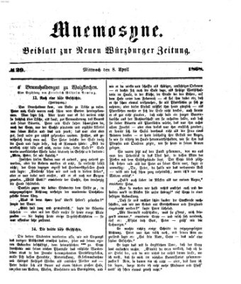 Mnemosyne (Neue Würzburger Zeitung) Mittwoch 8. April 1868