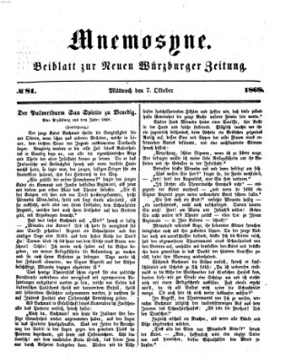 Mnemosyne (Neue Würzburger Zeitung) Mittwoch 7. Oktober 1868