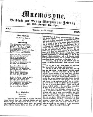 Mnemosyne (Neue Würzburger Zeitung) Sonntag 29. August 1869