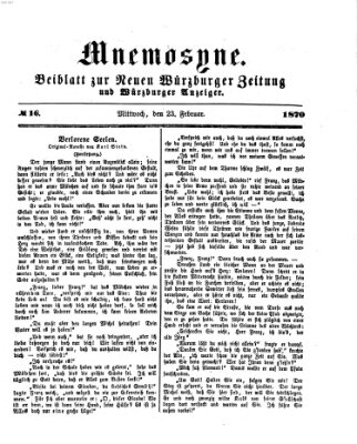 Mnemosyne (Neue Würzburger Zeitung) Mittwoch 23. Februar 1870