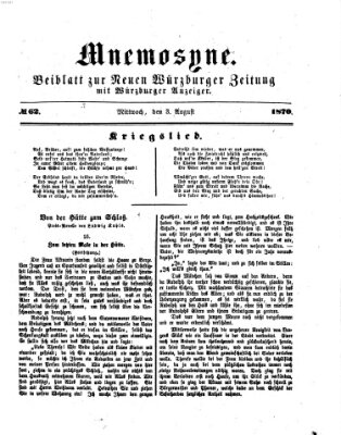 Mnemosyne (Neue Würzburger Zeitung) Mittwoch 3. August 1870