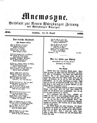 Mnemosyne (Neue Würzburger Zeitung) Samstag 13. August 1870