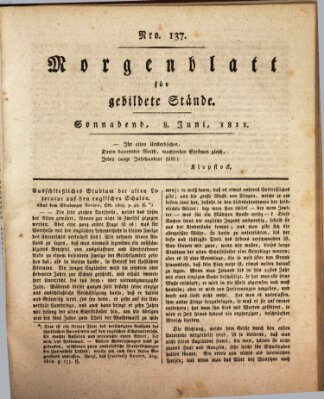 Morgenblatt für gebildete Stände Samstag 8. Juni 1811