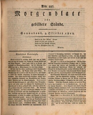 Morgenblatt für gebildete Stände Samstag 3. Oktober 1818