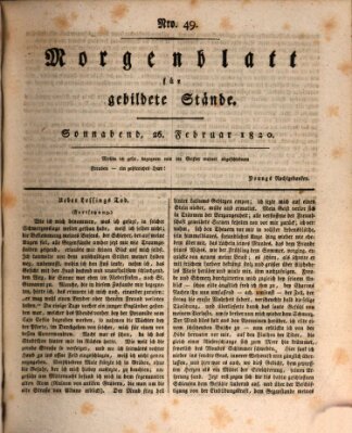 Morgenblatt für gebildete Stände Samstag 26. Februar 1820