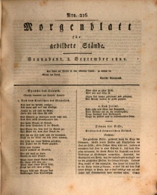 Morgenblatt für gebildete Stände Samstag 8. September 1821