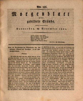 Morgenblatt für gebildete Stände Donnerstag 29. November 1821