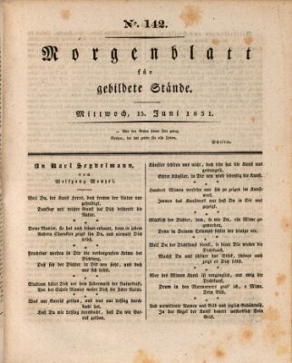 Morgenblatt für gebildete Stände Mittwoch 15. Juni 1831