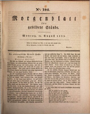 Morgenblatt für gebildete Stände Montag 15. August 1831