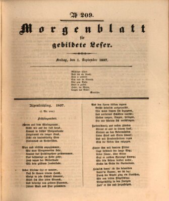 Morgenblatt für gebildete Leser (Morgenblatt für gebildete Stände) Freitag 1. September 1837