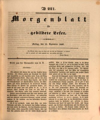 Morgenblatt für gebildete Leser (Morgenblatt für gebildete Stände) Freitag 15. September 1837