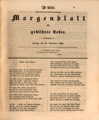 Morgenblatt für gebildete Leser (Morgenblatt für gebildete Stände) Freitag 29. September 1837