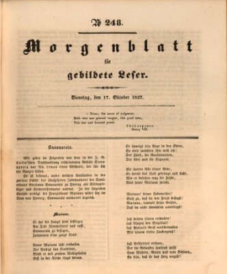 Morgenblatt für gebildete Leser (Morgenblatt für gebildete Stände) Dienstag 17. Oktober 1837