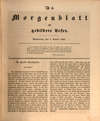 Morgenblatt für gebildete Leser (Morgenblatt für gebildete Stände) Donnerstag 4. Januar 1838