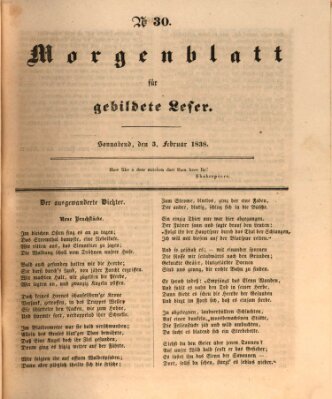 Morgenblatt für gebildete Leser (Morgenblatt für gebildete Stände) Samstag 3. Februar 1838