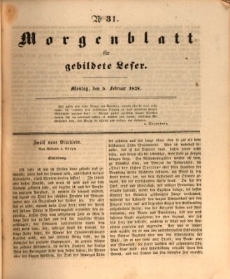 Morgenblatt für gebildete Leser (Morgenblatt für gebildete Stände) Montag 5. Februar 1838