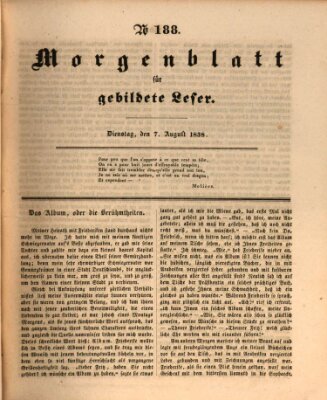 Morgenblatt für gebildete Leser (Morgenblatt für gebildete Stände) Dienstag 7. August 1838