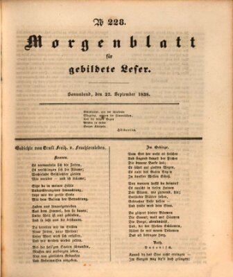 Morgenblatt für gebildete Leser (Morgenblatt für gebildete Stände) Samstag 22. September 1838