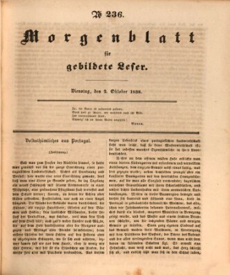 Morgenblatt für gebildete Leser (Morgenblatt für gebildete Stände) Dienstag 2. Oktober 1838