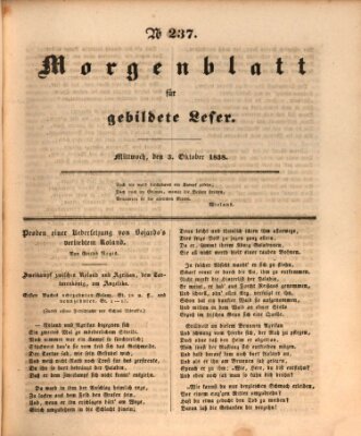Morgenblatt für gebildete Leser (Morgenblatt für gebildete Stände) Mittwoch 3. Oktober 1838