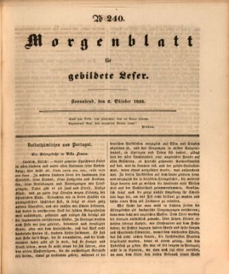 Morgenblatt für gebildete Leser (Morgenblatt für gebildete Stände) Samstag 6. Oktober 1838