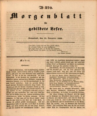 Morgenblatt für gebildete Leser (Morgenblatt für gebildete Stände) Samstag 10. November 1838