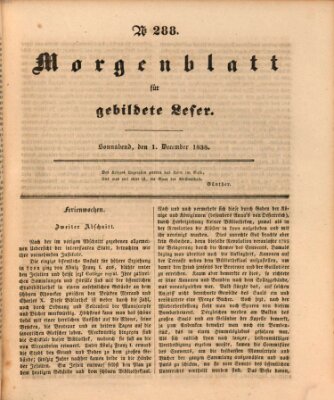 Morgenblatt für gebildete Leser (Morgenblatt für gebildete Stände) Samstag 1. Dezember 1838