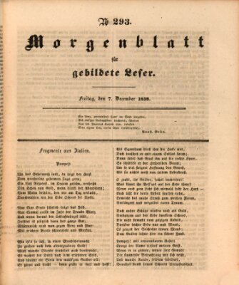 Morgenblatt für gebildete Leser (Morgenblatt für gebildete Stände) Freitag 7. Dezember 1838