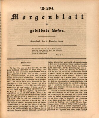 Morgenblatt für gebildete Leser (Morgenblatt für gebildete Stände) Samstag 8. Dezember 1838