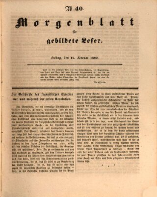 Morgenblatt für gebildete Leser (Morgenblatt für gebildete Stände) Freitag 15. Februar 1839