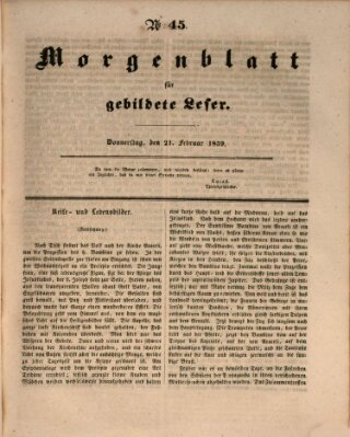 Morgenblatt für gebildete Leser (Morgenblatt für gebildete Stände) Donnerstag 21. Februar 1839