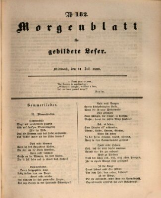 Morgenblatt für gebildete Leser (Morgenblatt für gebildete Stände) Mittwoch 31. Juli 1839