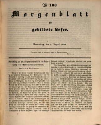 Morgenblatt für gebildete Leser (Morgenblatt für gebildete Stände) Donnerstag 1. August 1839