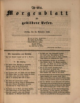 Morgenblatt für gebildete Leser (Morgenblatt für gebildete Stände) Freitag 15. November 1839