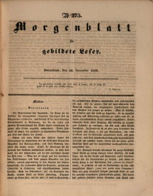 Morgenblatt für gebildete Leser (Morgenblatt für gebildete Stände) Samstag 16. November 1839