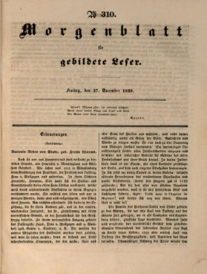 Morgenblatt für gebildete Leser (Morgenblatt für gebildete Stände) Freitag 27. Dezember 1839