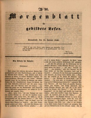 Morgenblatt für gebildete Leser (Morgenblatt für gebildete Stände) Samstag 18. Januar 1840