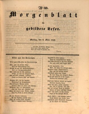 Morgenblatt für gebildete Leser (Morgenblatt für gebildete Stände) Montag 9. März 1840