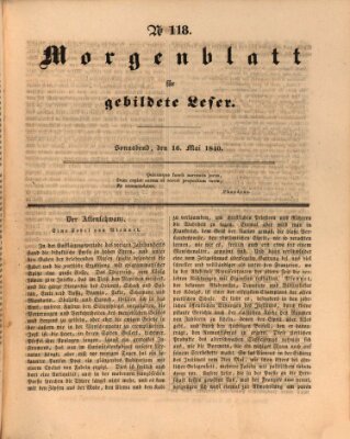 Morgenblatt für gebildete Leser (Morgenblatt für gebildete Stände) Samstag 16. Mai 1840