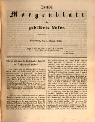 Morgenblatt für gebildete Leser (Morgenblatt für gebildete Stände) Samstag 1. August 1840