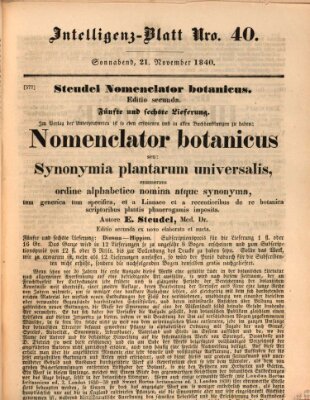 Morgenblatt für gebildete Leser (Morgenblatt für gebildete Stände) Samstag 21. November 1840