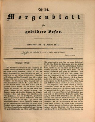 Morgenblatt für gebildete Leser (Morgenblatt für gebildete Stände) Samstag 16. Januar 1841