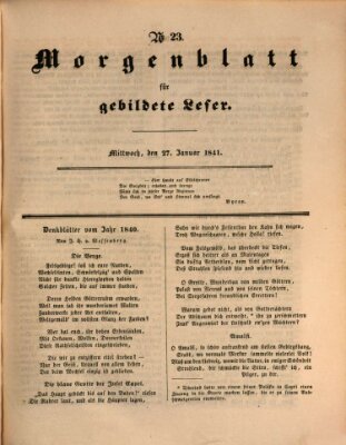 Morgenblatt für gebildete Leser (Morgenblatt für gebildete Stände) Mittwoch 27. Januar 1841
