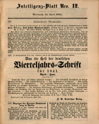 Morgenblatt für gebildete Leser (Morgenblatt für gebildete Stände) Mittwoch 14. April 1841