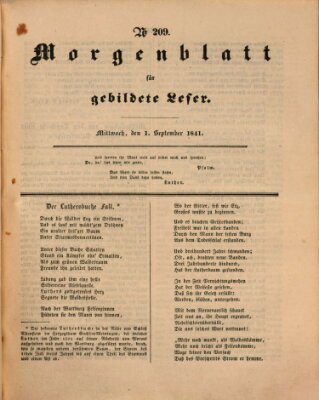 Morgenblatt für gebildete Leser (Morgenblatt für gebildete Stände) Mittwoch 1. September 1841