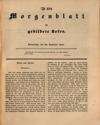 Morgenblatt für gebildete Leser (Morgenblatt für gebildete Stände) Donnerstag 30. September 1841